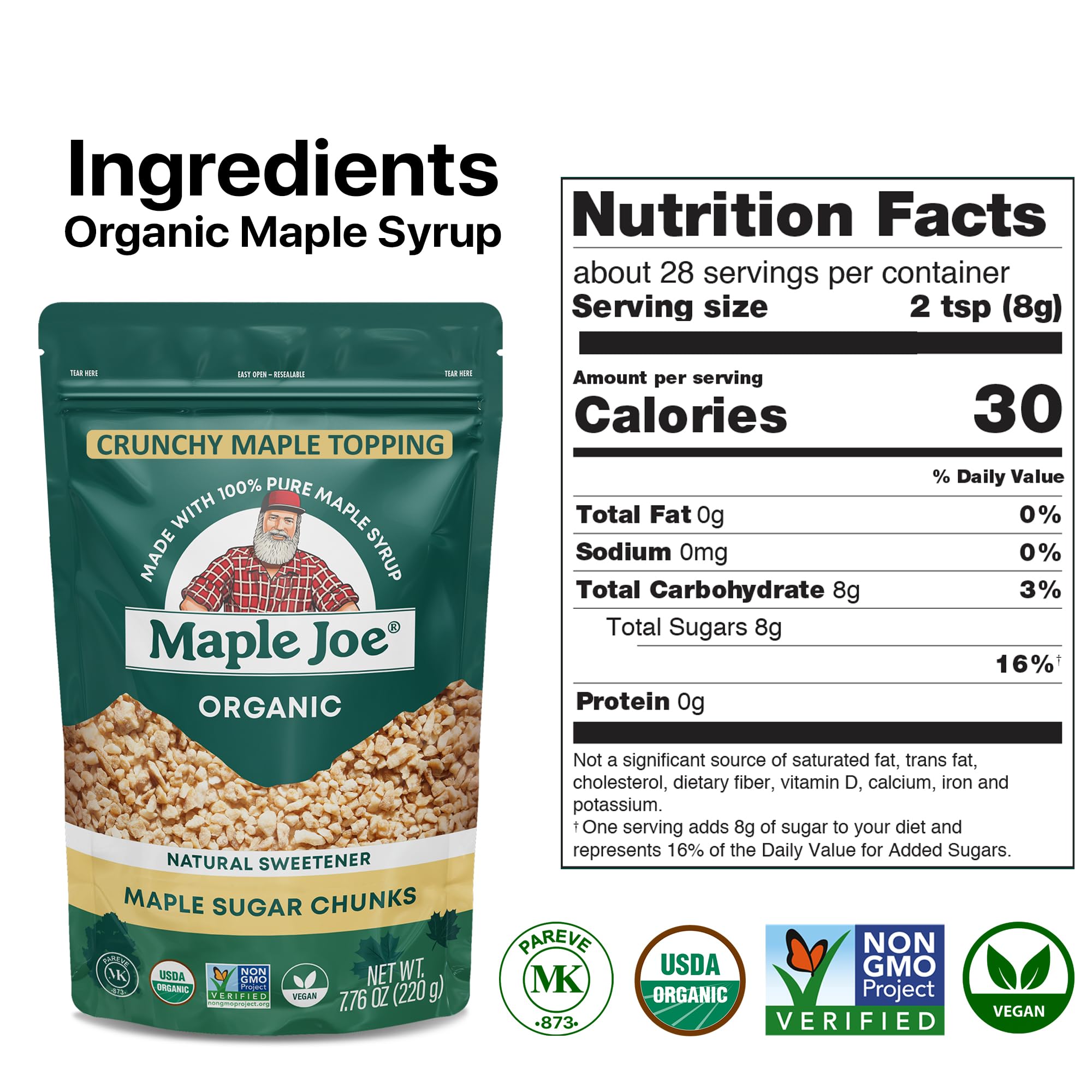 Maple Joe maple sugar flakes on coffee for natural sweetness