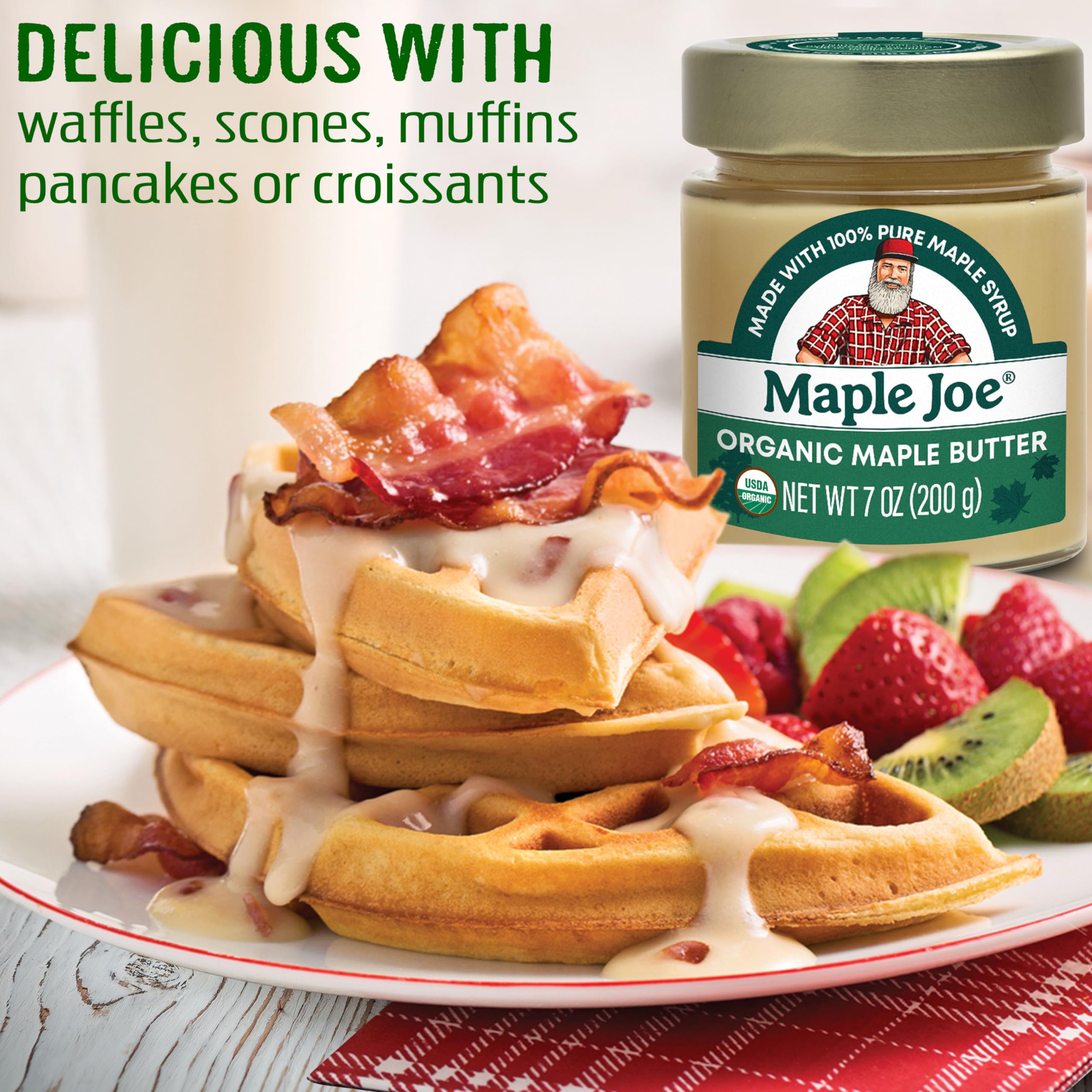 Pancakes topped with Maple Joe maple butter spread