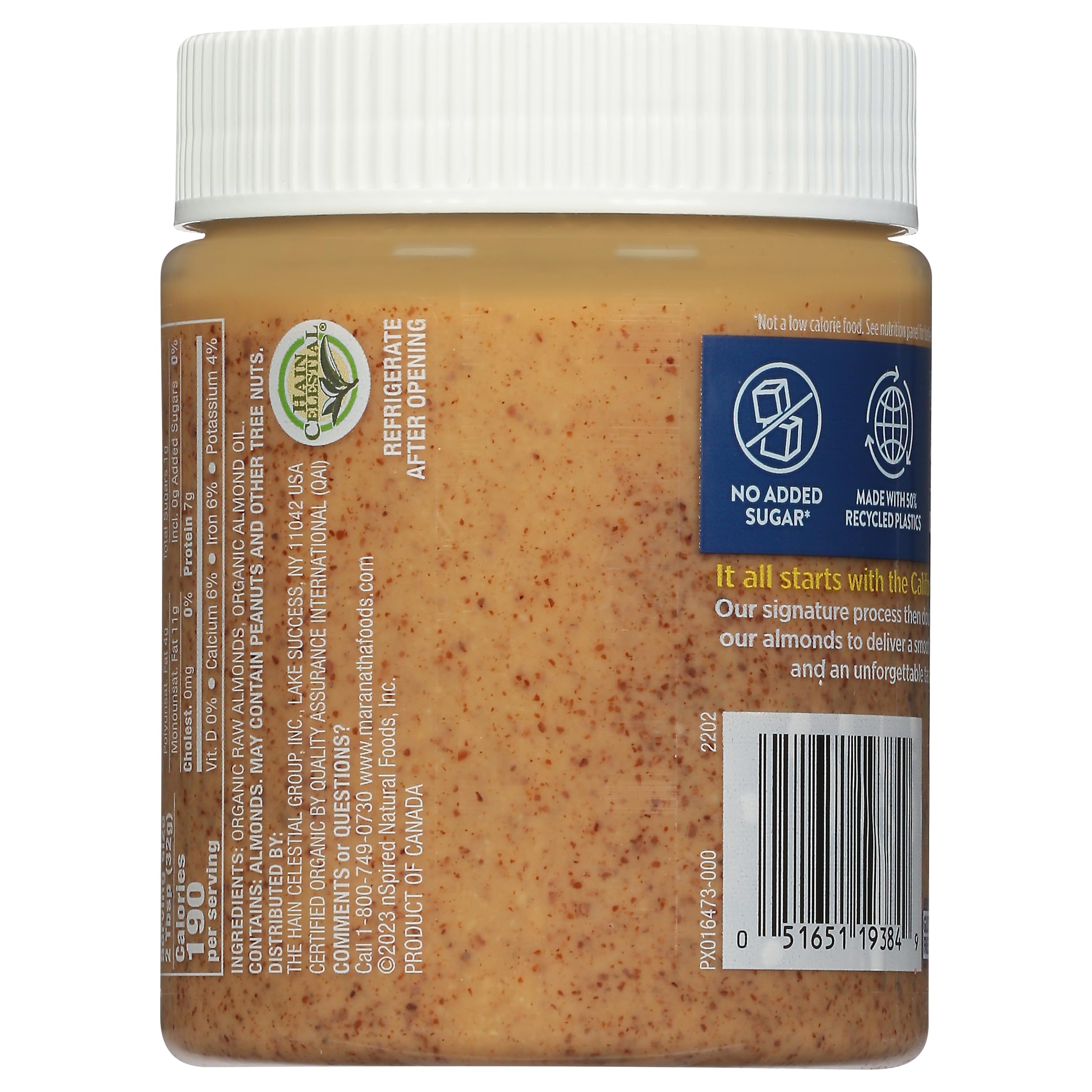 MaraNatha almond butter jar close-up showing rich creaminess