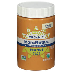 MaraNatha Organic Creamy Peanut Butter Spread no-stir jar, ideal for quick spreads.