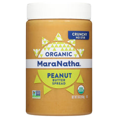 Maranatha Organic Crunchy Peanut Butter jar front ready to spread
