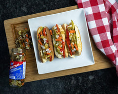 Marconi Chicago-style mix with peppers, close-up of vibrant heat.