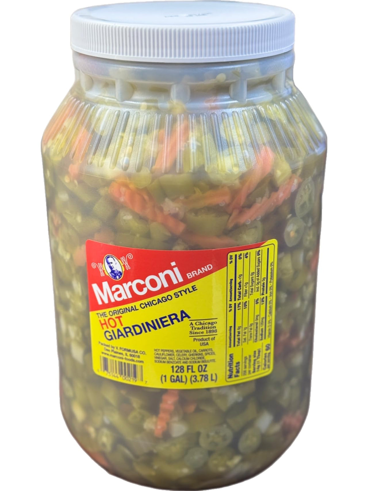 Marconi hot giardiniera bulk jar 128 oz, easy to stock for gatherings.