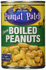 Margaret Holmes green boiled peanuts 13.5oz can on shelf for quick snacking