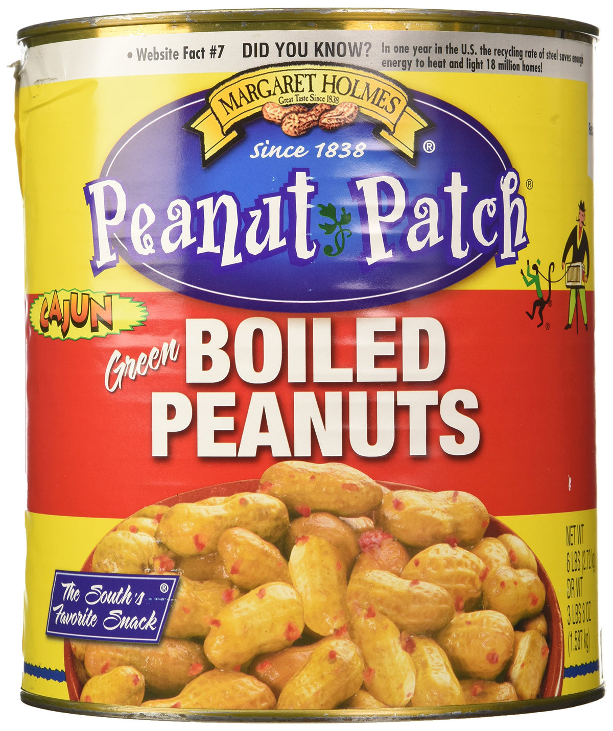 Margaret Holmes Green Cajun Boiled Peanuts can front label, great grab-and-go snack.