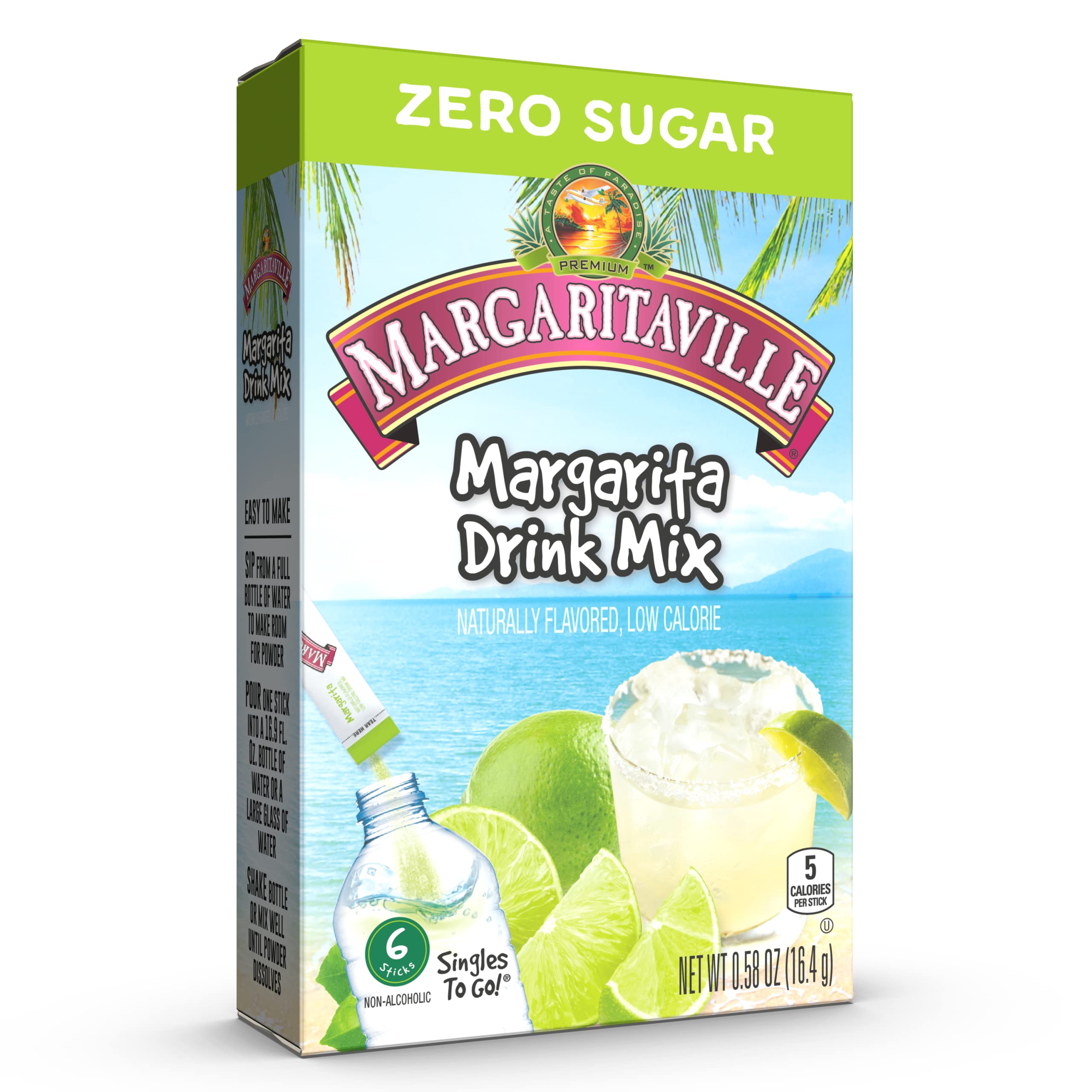 Pour Margaritaville Singles To Go into a water bottle for on-the-go refreshment.