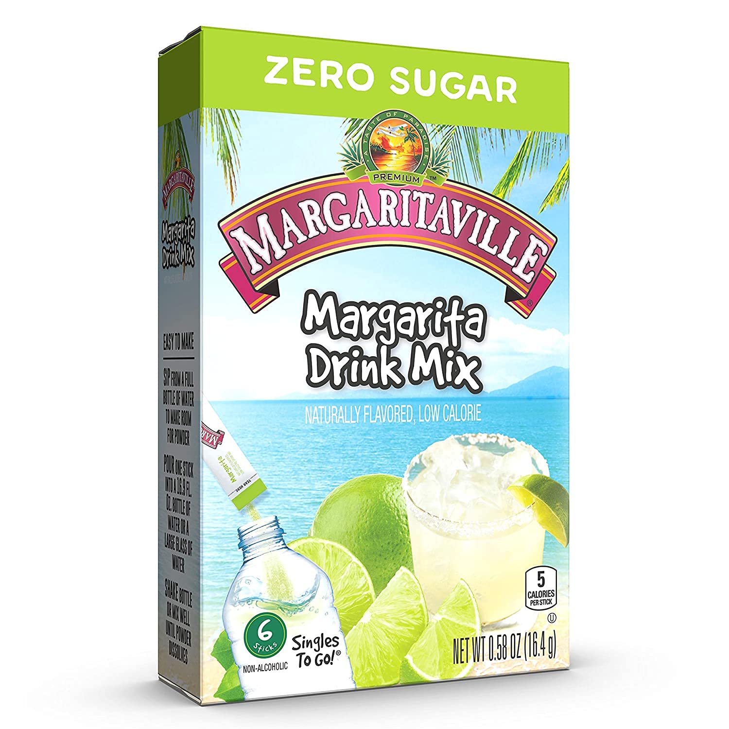 Margaritaville Singles To Go margarita flavor powder instantly flavors your water.