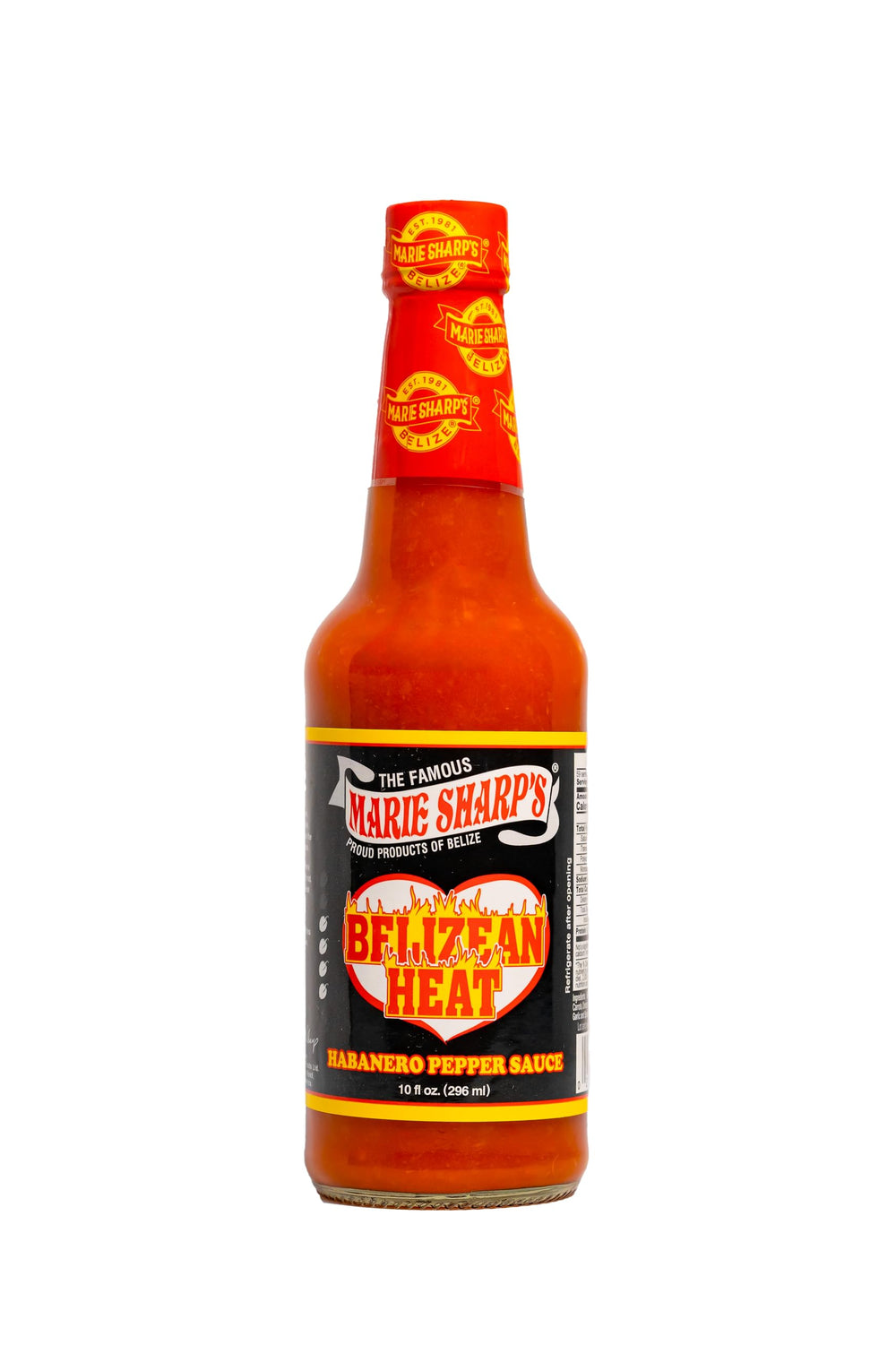 Marie Sharp's Belizean Heat label shows all-natural, preservative-free Belizean recipe.