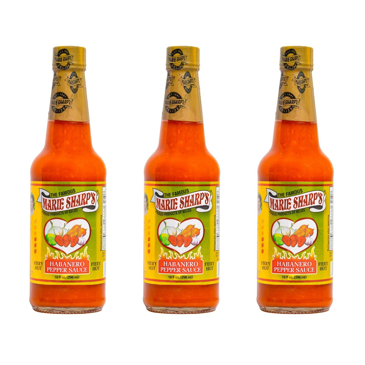 Marie Sharp’s Fiery Hot Habanero Sauce bottle adds bold Belizean heat to any dish.