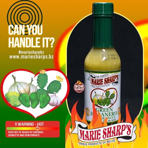 Pouring Marie Sharp's Green Habanero Prickly Pear sauce onto grilled vegetables.