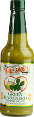 Marie Sharp's Green Habanero Sauce bottle with fresh peppers, for everyday mild-to-medium heat.