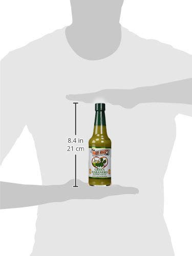 Marie Sharp's Green Nopal label close-up showcasing Belizean recipe heritage.