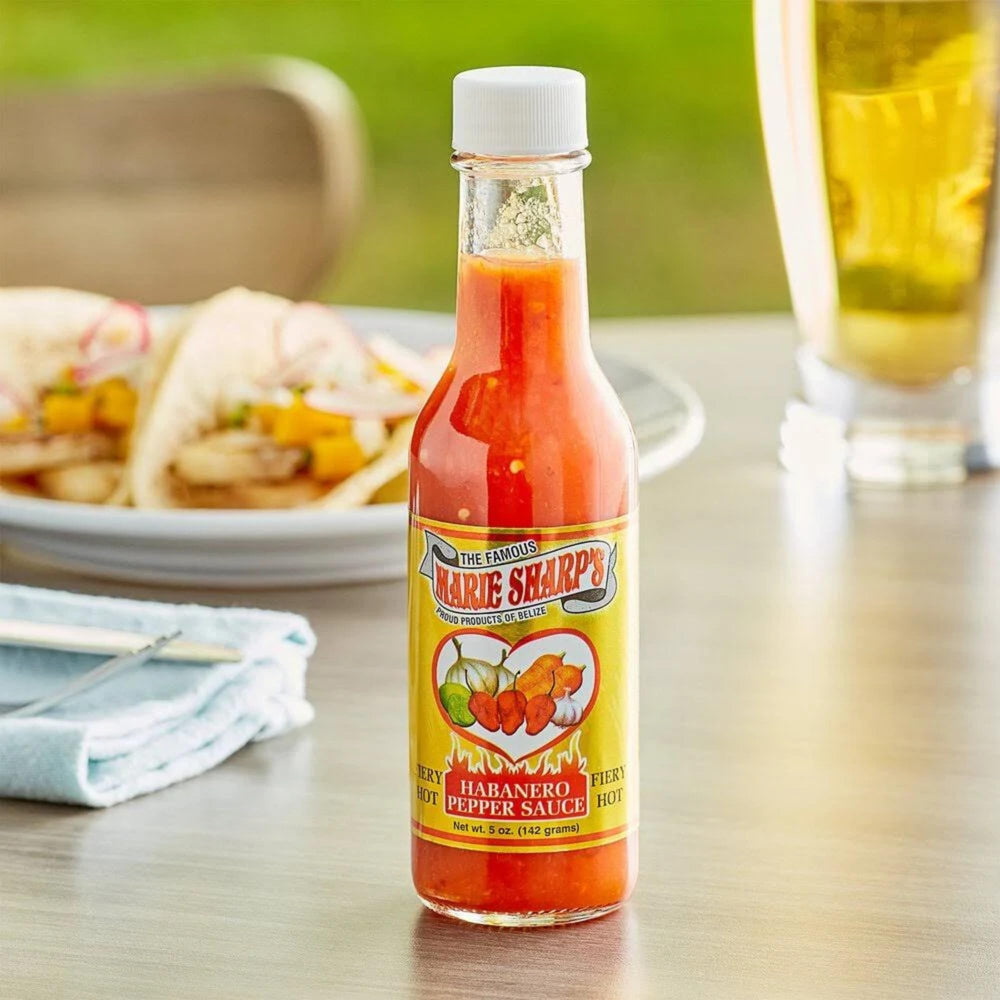 Marie Sharp’s Fiery Hot Habanero Sauce three-pack offers versatile heat options.