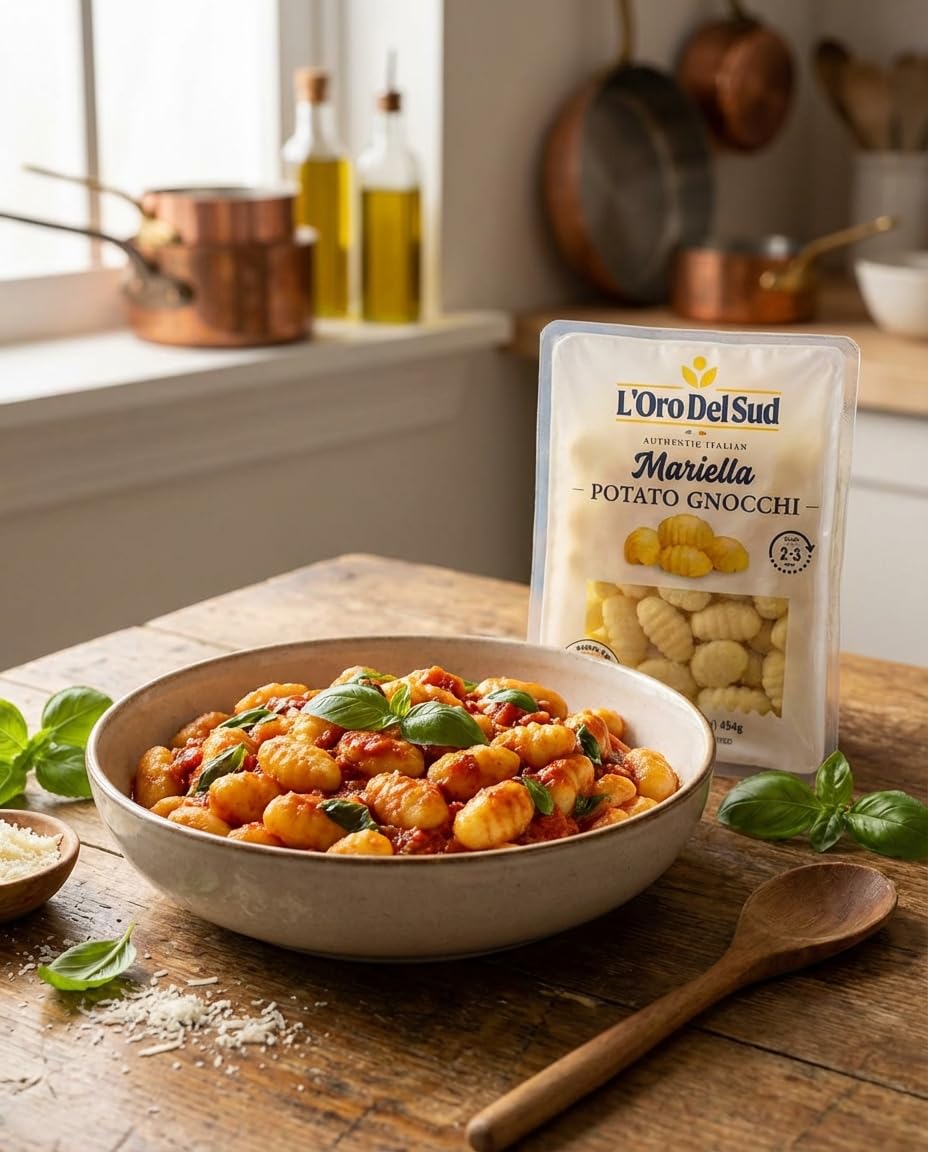 Mariella gnocchi shelf-stable pack, easy pantry staple.