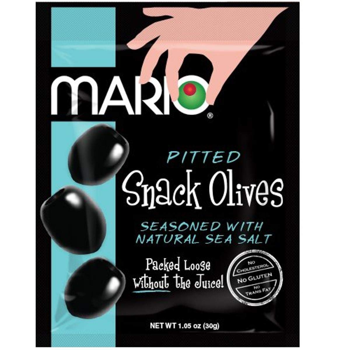 Mario Camacho brineless pitted olives in a portable pouch for easy snacking.