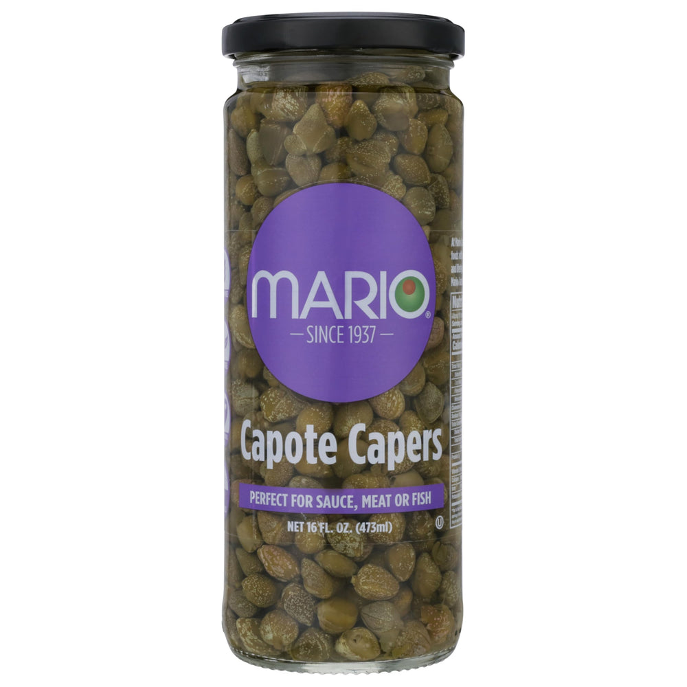 Mario Camacho Capote Capers jar on countertop ready to flavor meals.