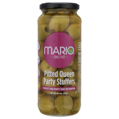 Mario Camacho Foods queen party colossal olives pitted jar ready to snack.