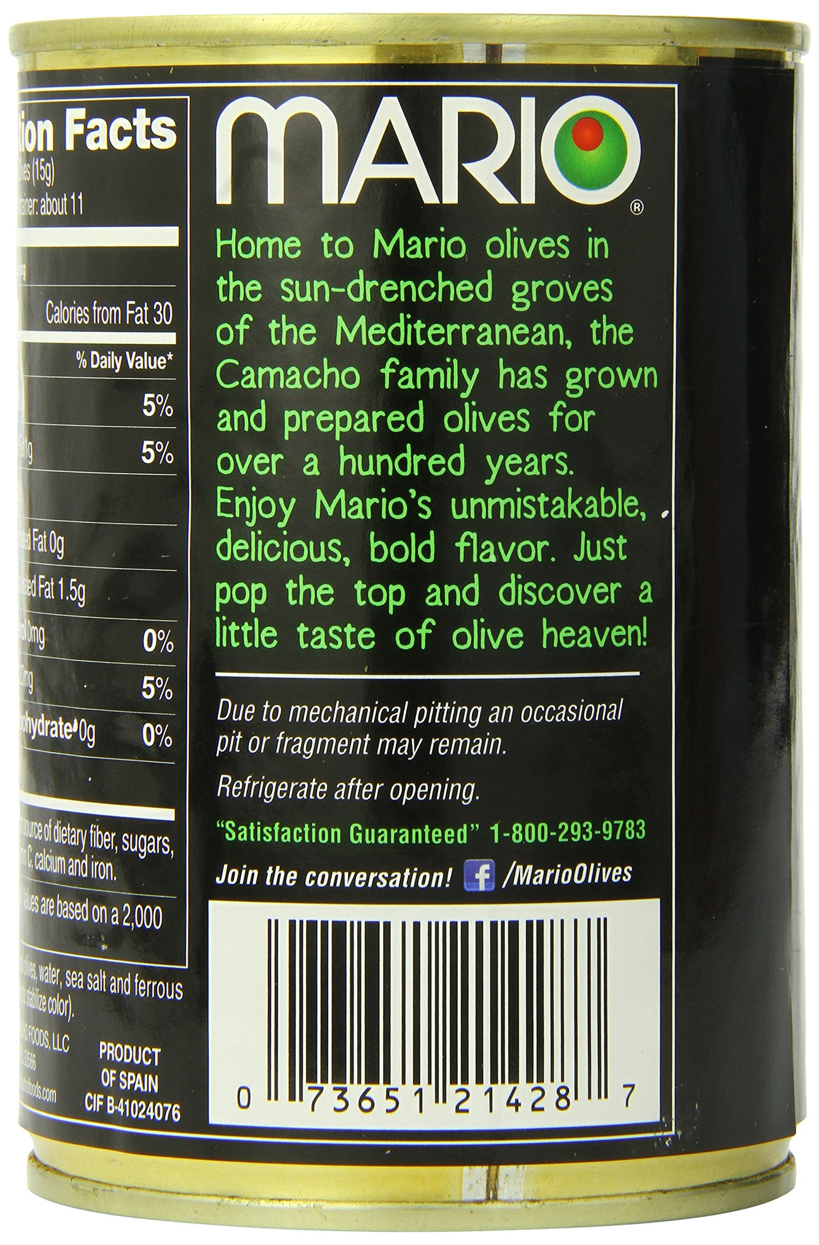 Mario Camacho olives large ripe packaging, convenient pantry staple.