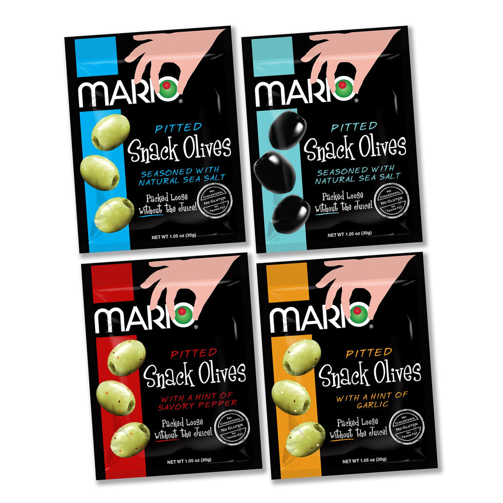 Mario Camacho garlic pouch olives for quick snack on the go