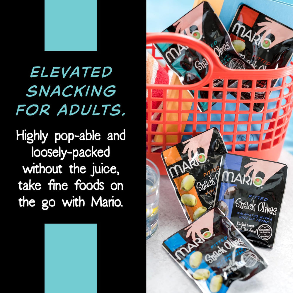 Mario Camacho snack olives pack of 12 for pantry or travel.