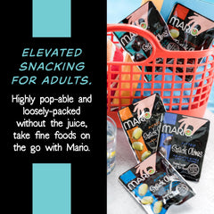 Mario Camacho snack olives pack of 12 for pantry or travel.