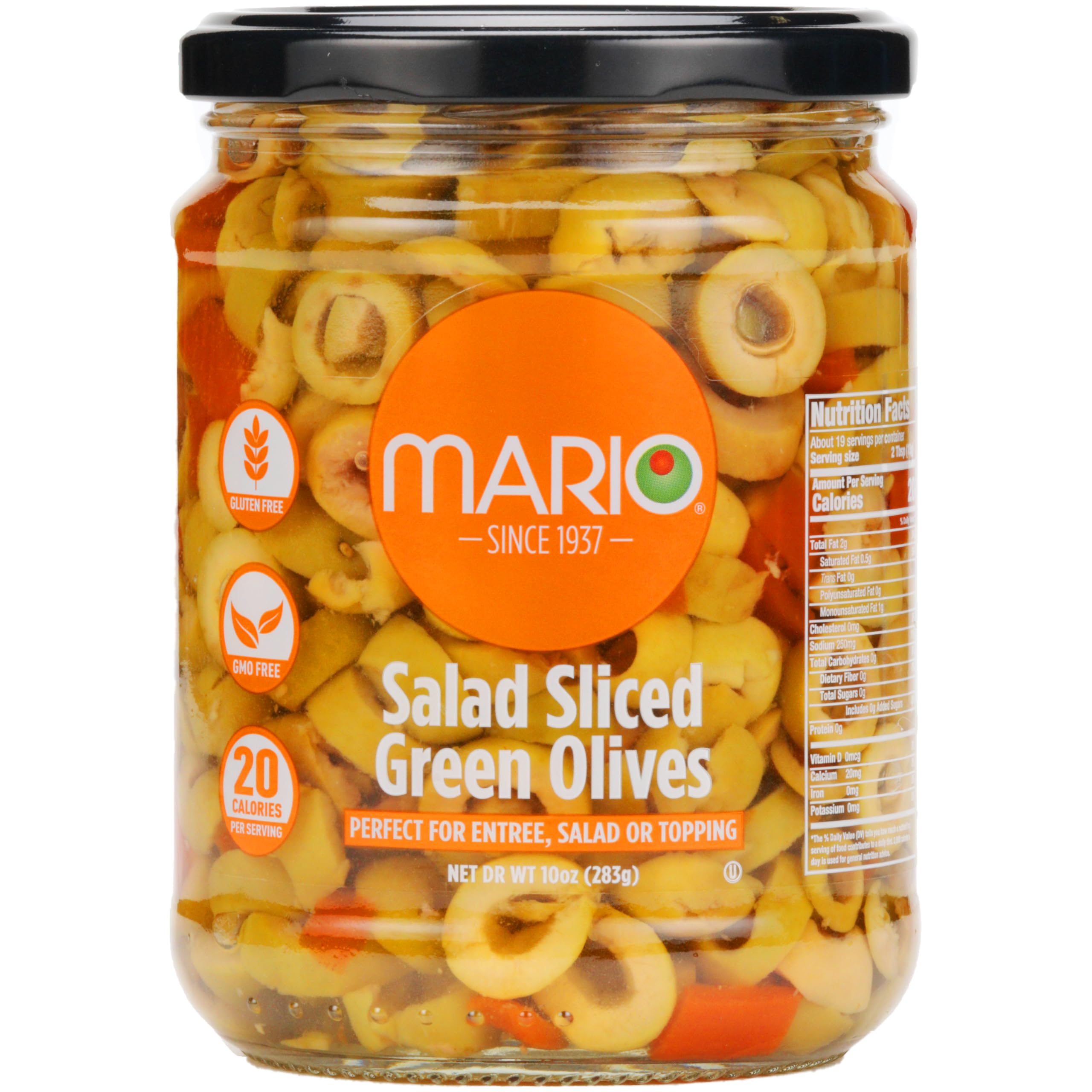 Mario Camacho sliced Spanish Manzanilla olives in a 10-ounce jar, ideal for salads.