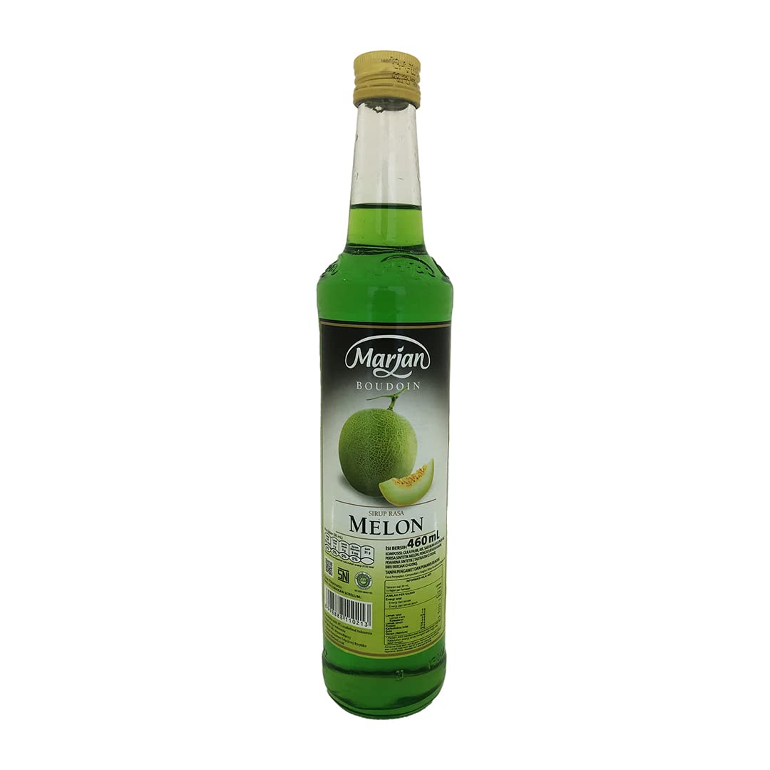 Marjan Melon Syrup bottle closeup for beverages and desserts