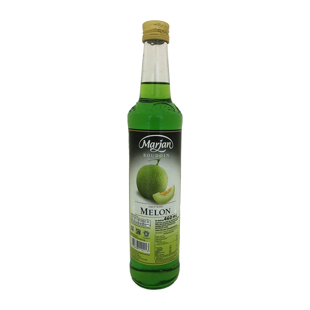 Marjan Melon Syrup bottle closeup for beverages and desserts