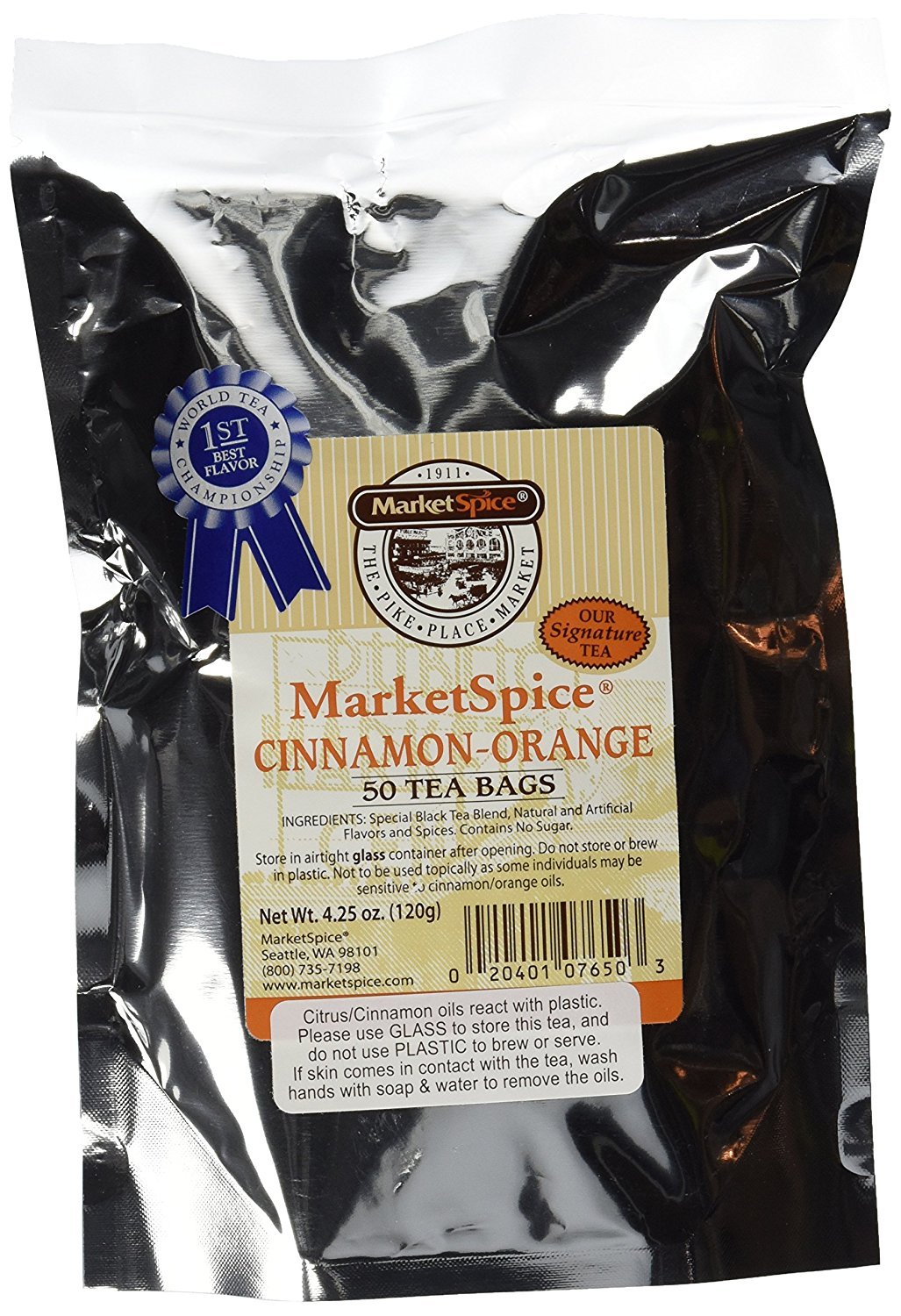 MarketSpice cinnamon-orange teabags in a box, ideal for a cozy afternoon ritual