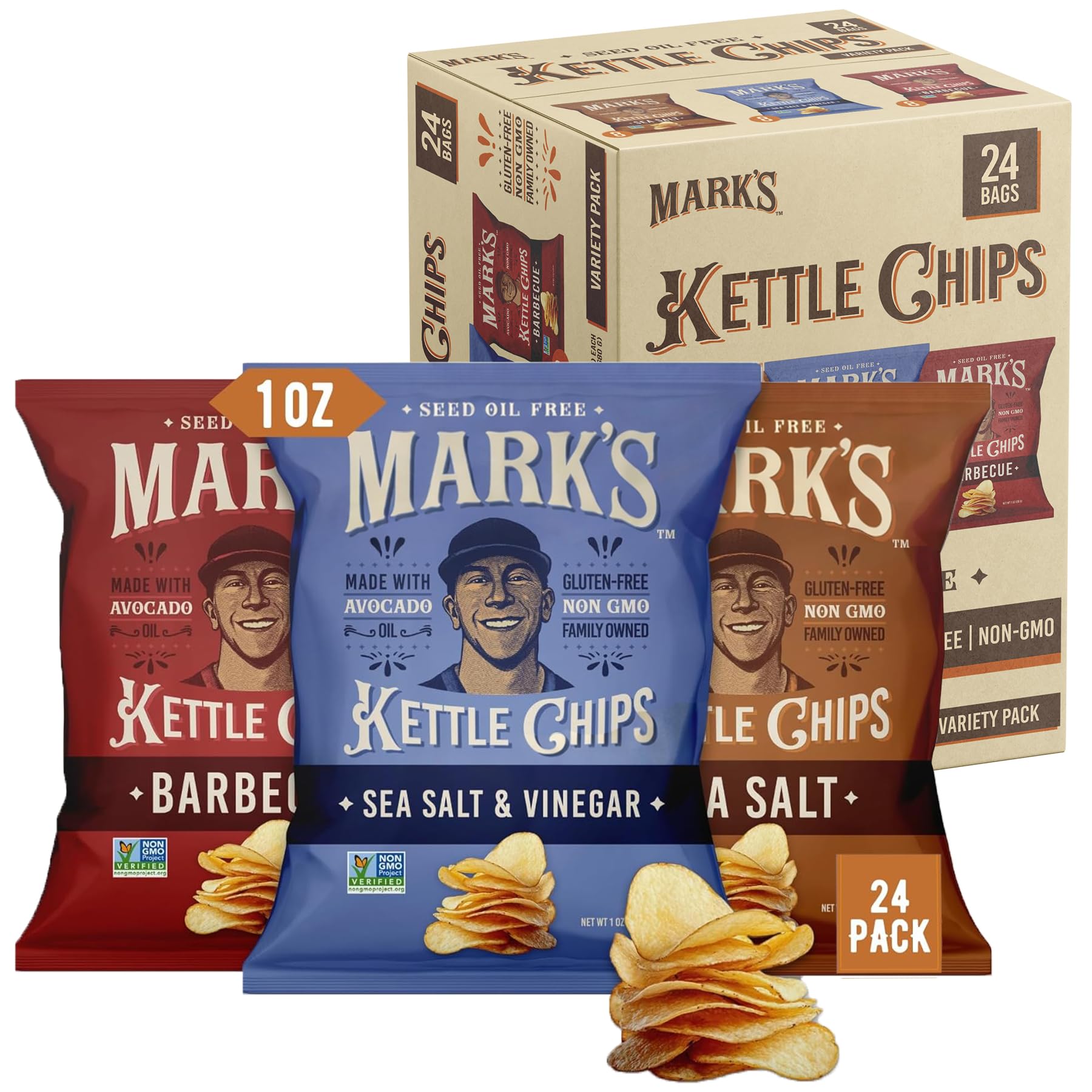 Mark's avocado oil chips barbecue flavor with kettle crunch for on-the-go snacking