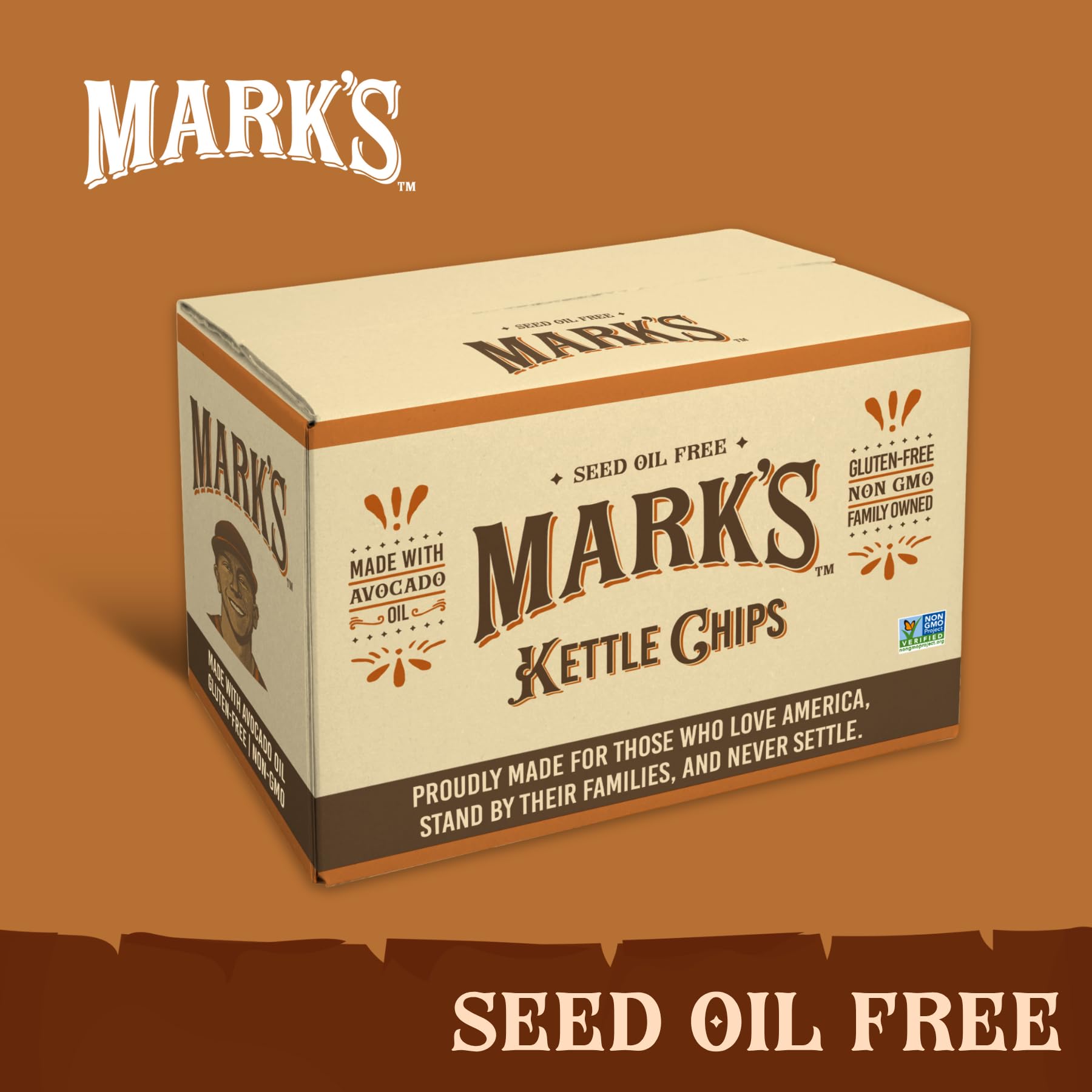 Mark's avocado oil chips on grocery shelf communicates gluten-free appeal