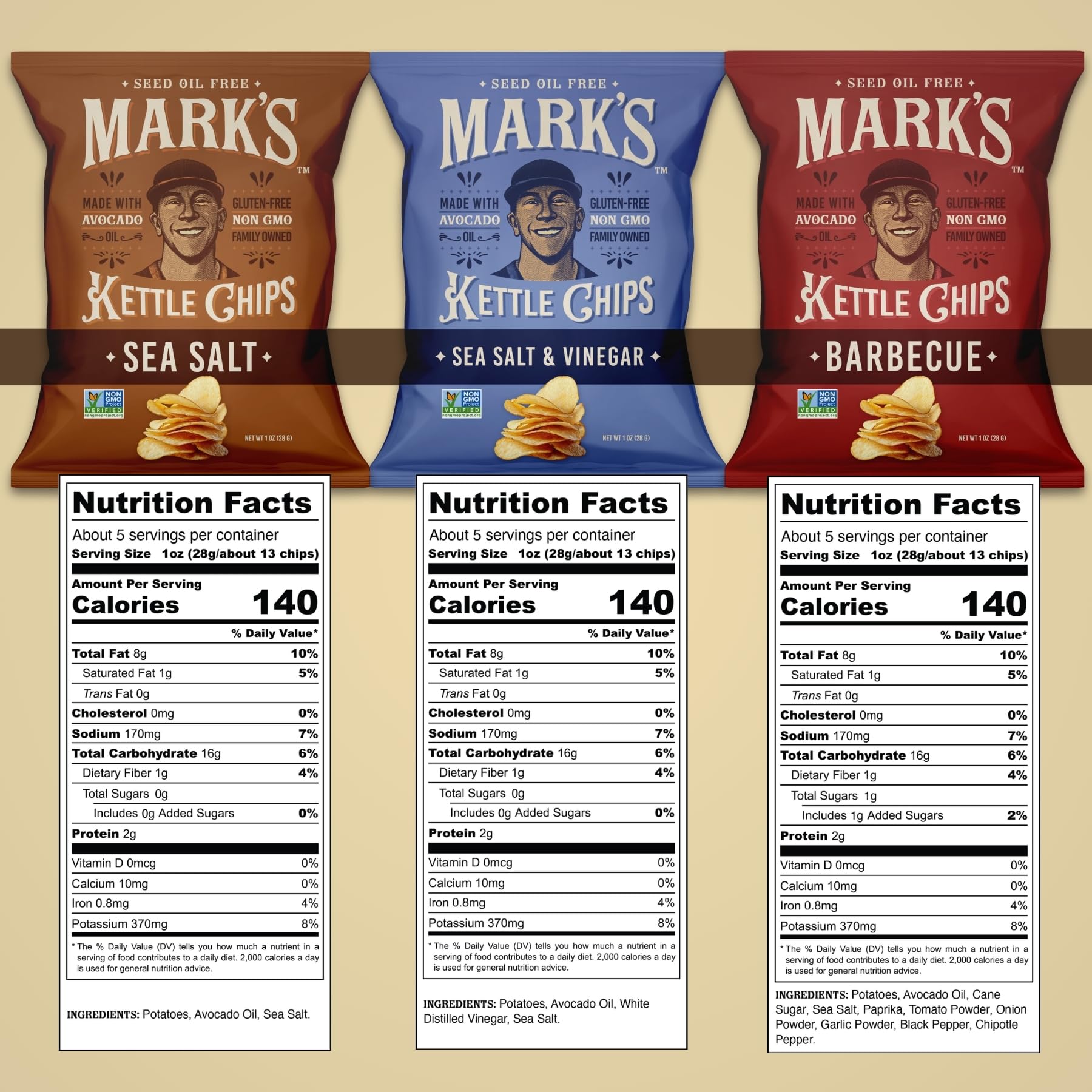 Mark's avocado oil chips sea salt & vinegar flavor with tang and crunch