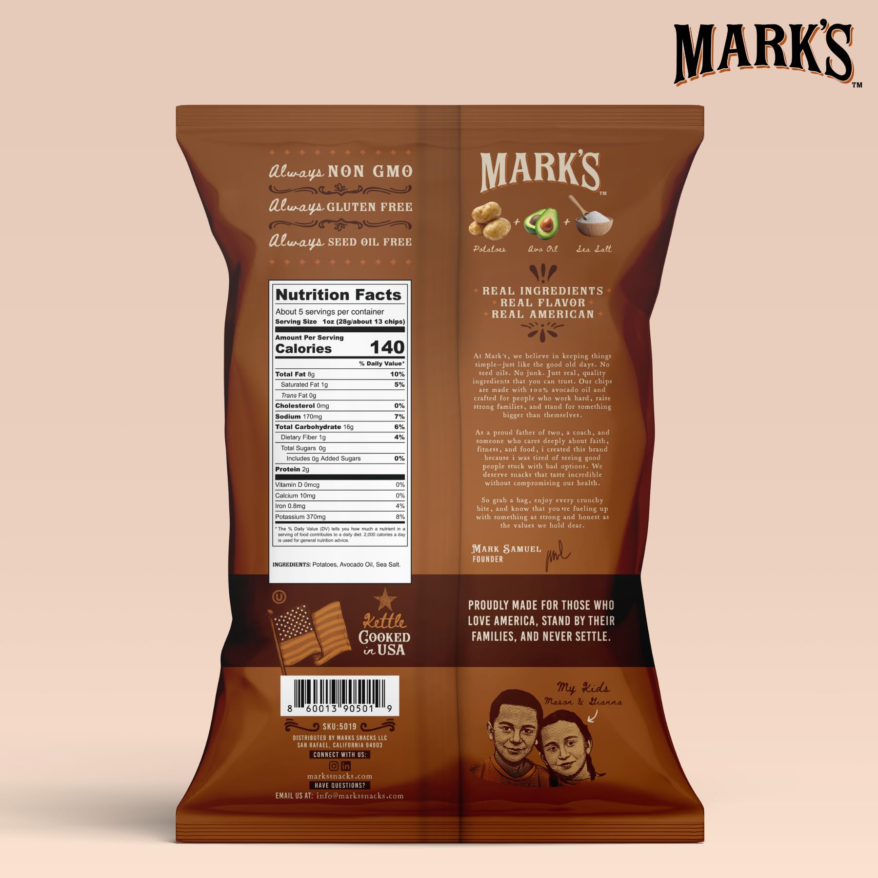 Mark's avocado oil chips heart-healthy fats close-up highlight simple ingredients