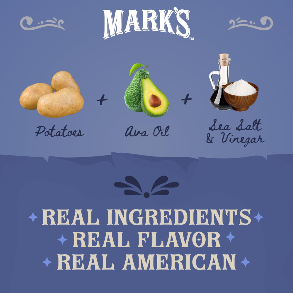 Mark's chips gluten-free label with avocado oil message emphasizes clean ingredients.