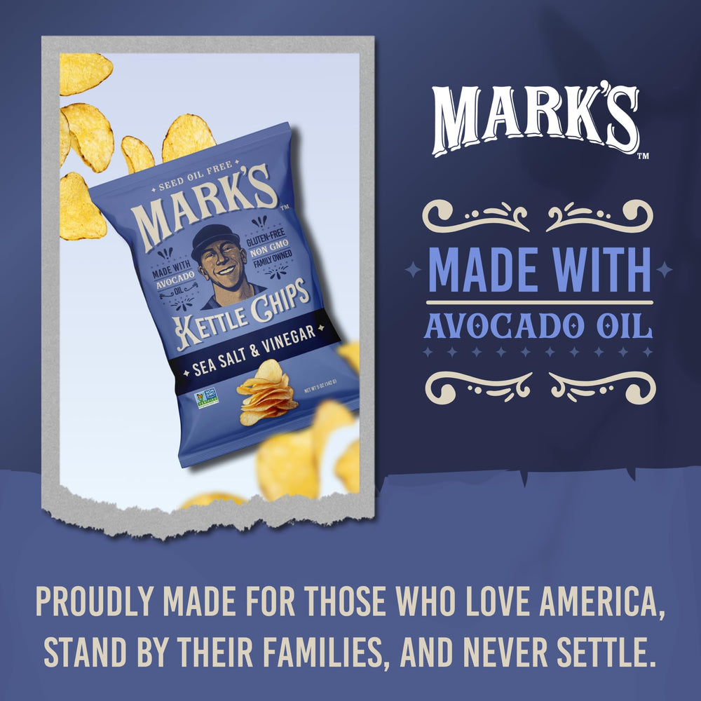 Mark's non-artificial flavors chip closeup highlights natural seasoning.