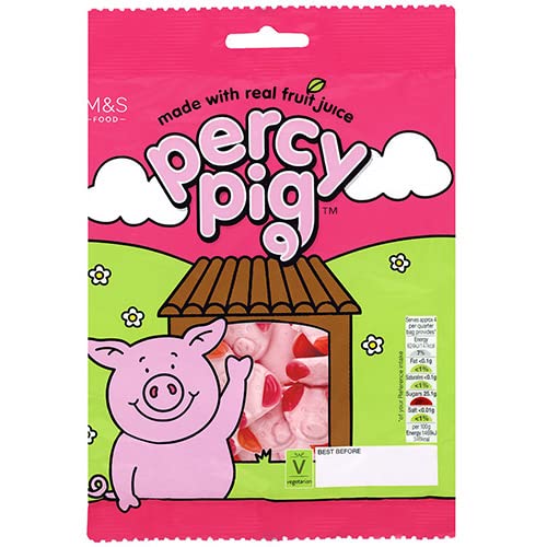 Marks & Spencer Percy Pig 170g pack shot with strawberry ears and vegan-friendly recipe