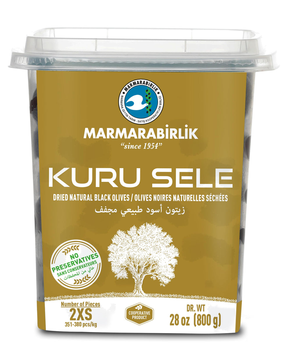 Marmarabirlik black olives in a jar with rich Mediterranean flavor for salads and snacks.