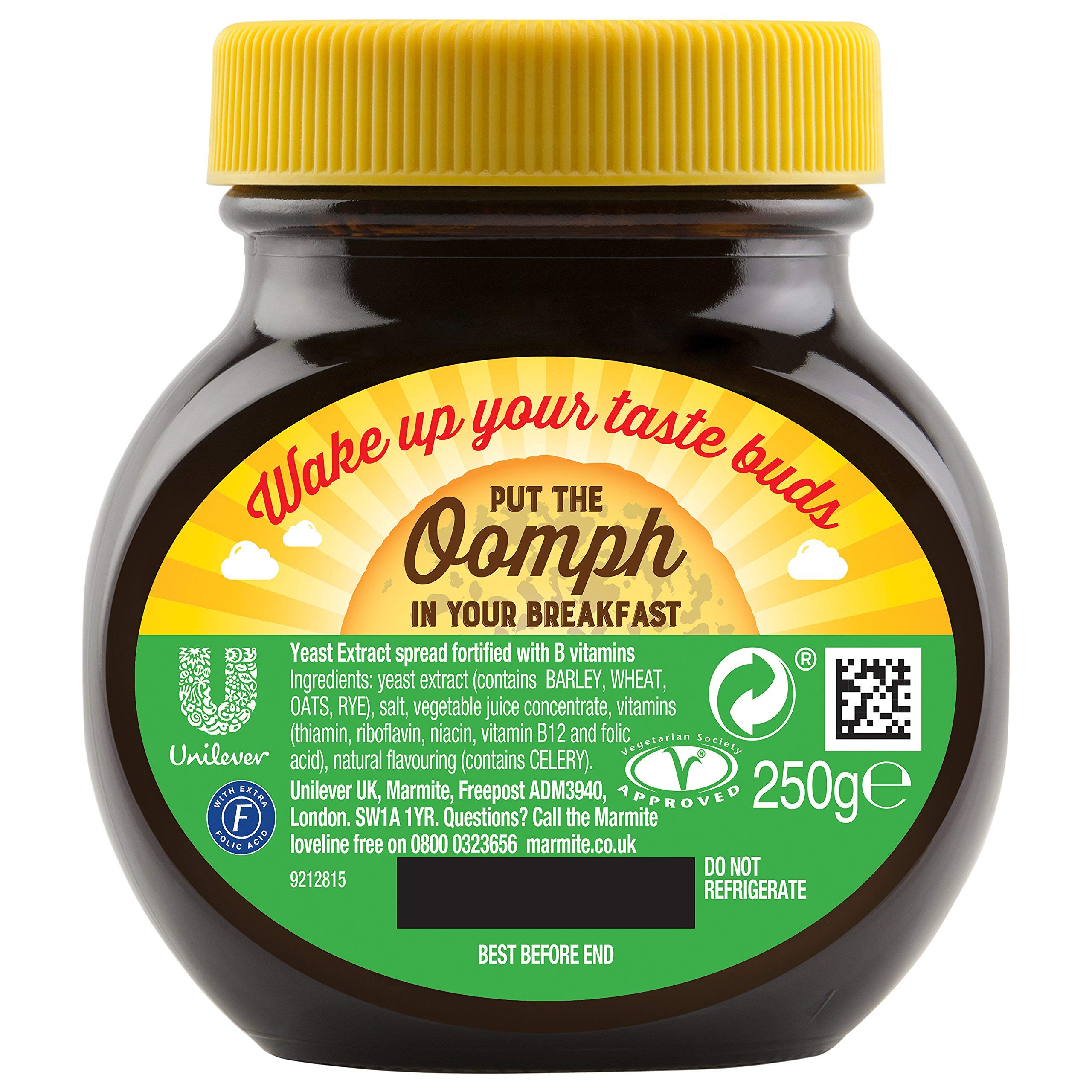 Closeup of Marmite jar showing glossy, rich texture.