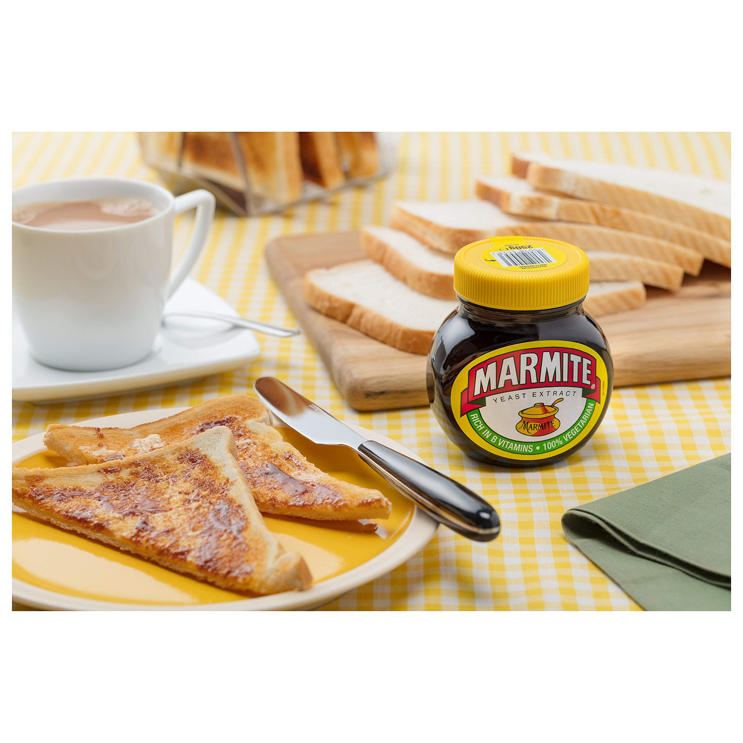 UK origin emblem and 1902 heritage behind Marmite.