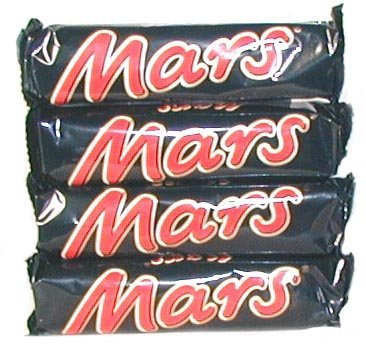 Mars Bars pack of 4 bars: classic chocolate snack for on-the-go enjoyment.