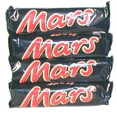 Mars Bars pack of 4 bars: classic chocolate snack for on-the-go enjoyment.