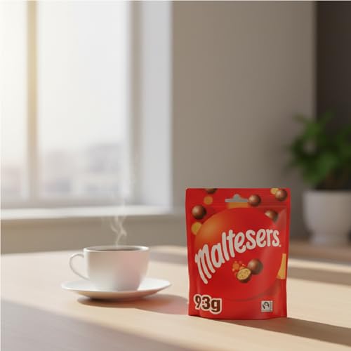 Mars Maltesers 93g pouch front shows chocolate with crunchy malt center for a tasty grab-and-go treat