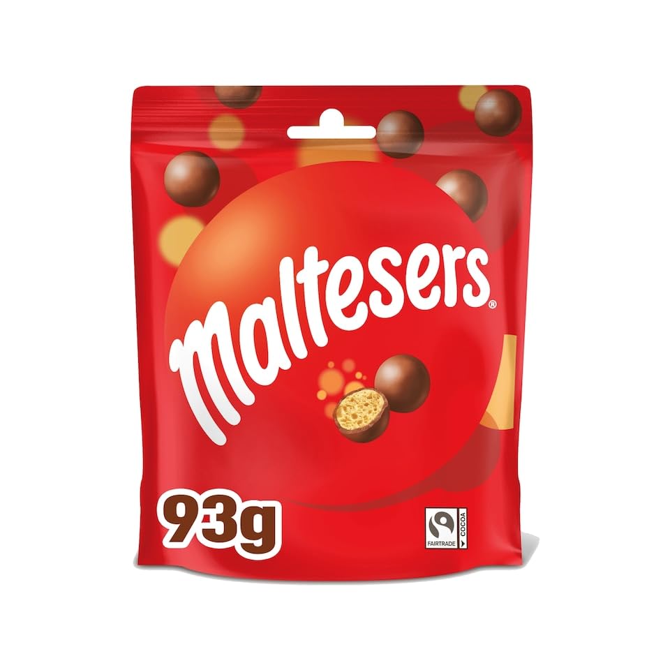 Mars Maltesers 93g pouch side view highlighting portable packaging for quick snacks