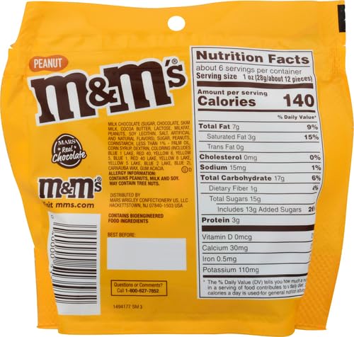 Mars M&M's Peanut close-up showing chocolate coating and peanut center.