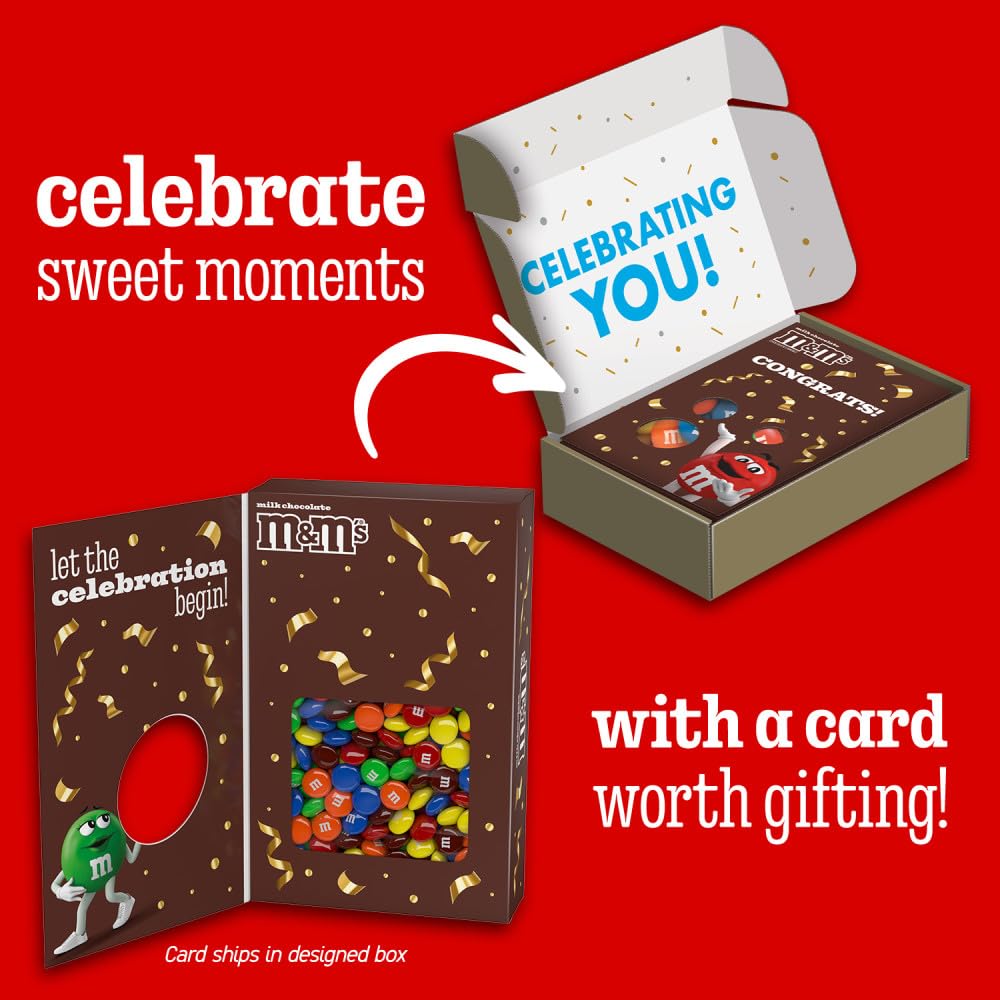 Mars M&M's card gift box opened to reveal colorful candies for celebrations