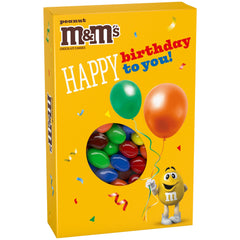 Mars M&M'S Peanut Milk Chocolate Gift Box front view with balloons, ideal for birthdays.