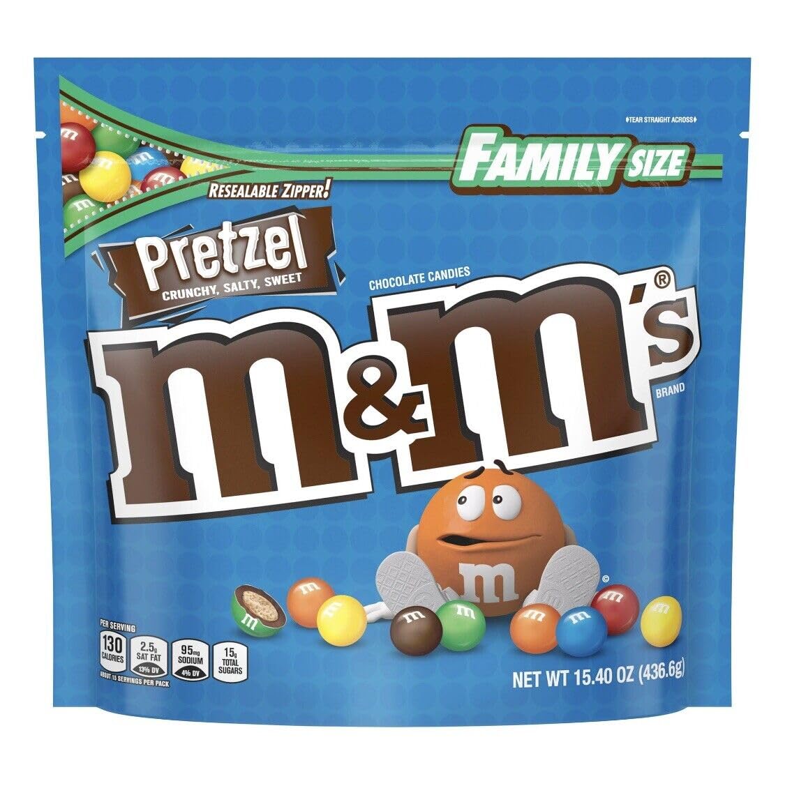 Mars M&M'S Pretzel candies pack front, ideal for sharing.