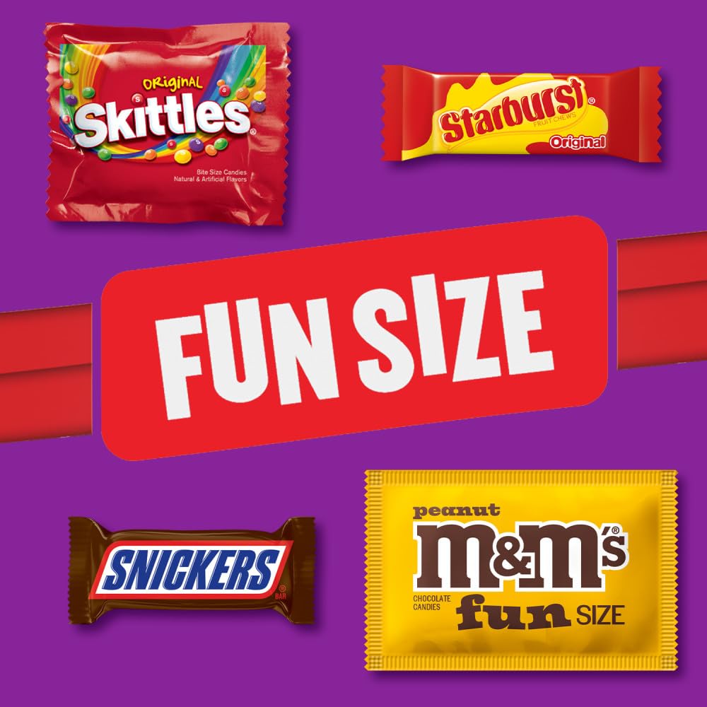 Mars party candy display of fun size packs for games and gifts.