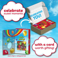 Mars SKITTLES Gift Box inside view reveals birthday card and chewy candy