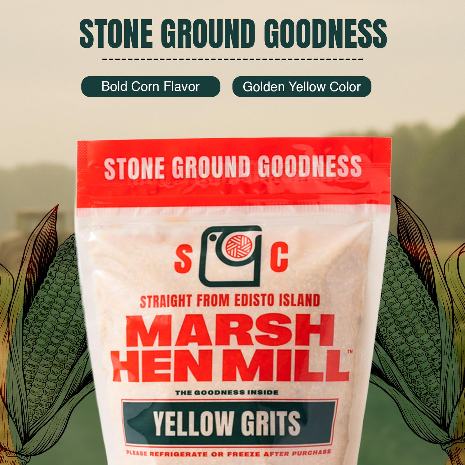 Gluten-free Marsh Hen Mill Sea Island Yellow Grits label for versatile cooking